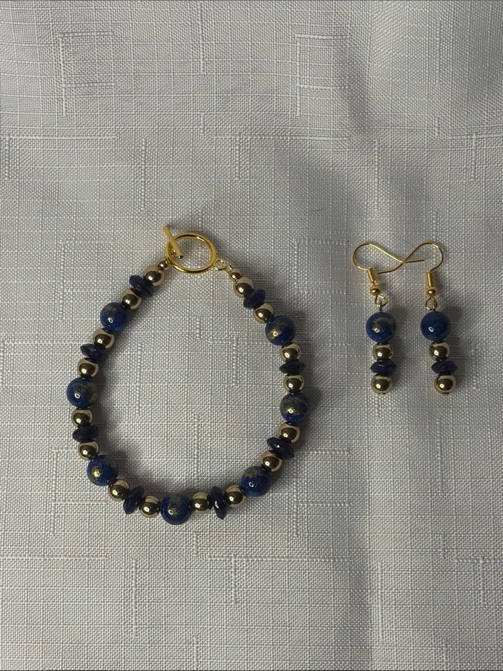 Handcrafted Sapphire and Glass Bracelet and Earring Set